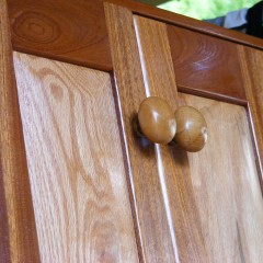 Vanity cabinet. Sapele frame with oak panel doors.