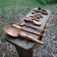 Carved wooden spoons and wood spirit - cypress, olive, plane tree
